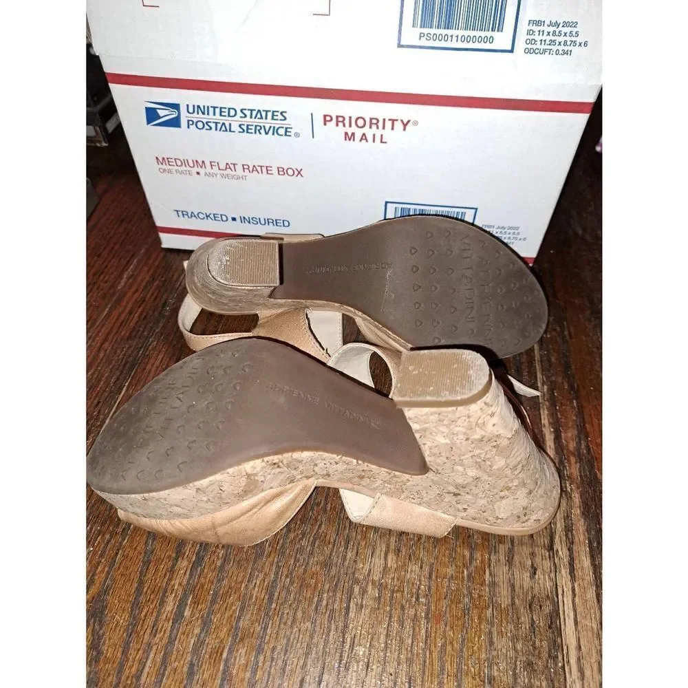 7.5 Adrienne Vittadini Yancy Tan Peep Toe Platform Chunky High Heel Dress Shoes